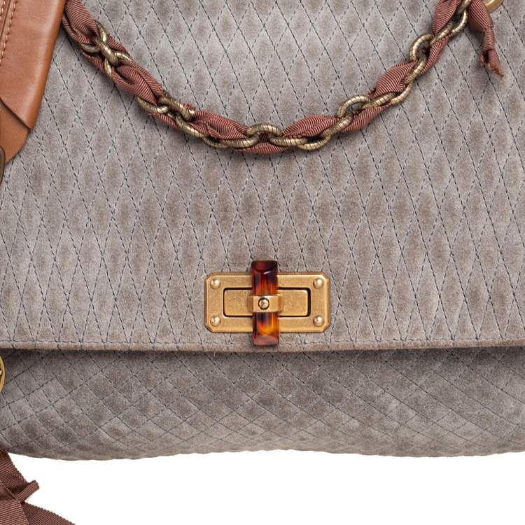Pre Owned Lanvin Grey Suede Medium Happy Classic Shoulder Bag