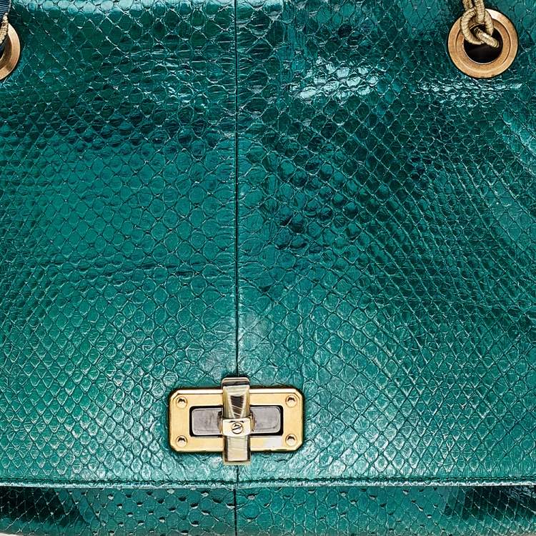 Pre Owned Lanvin Metallic Sea Green Python Leather Happy Shoulder Bag