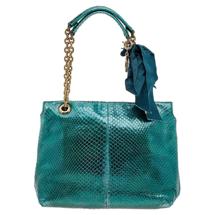 Pre Owned Lanvin Metallic Sea Green Python Leather Happy Shoulder Bag