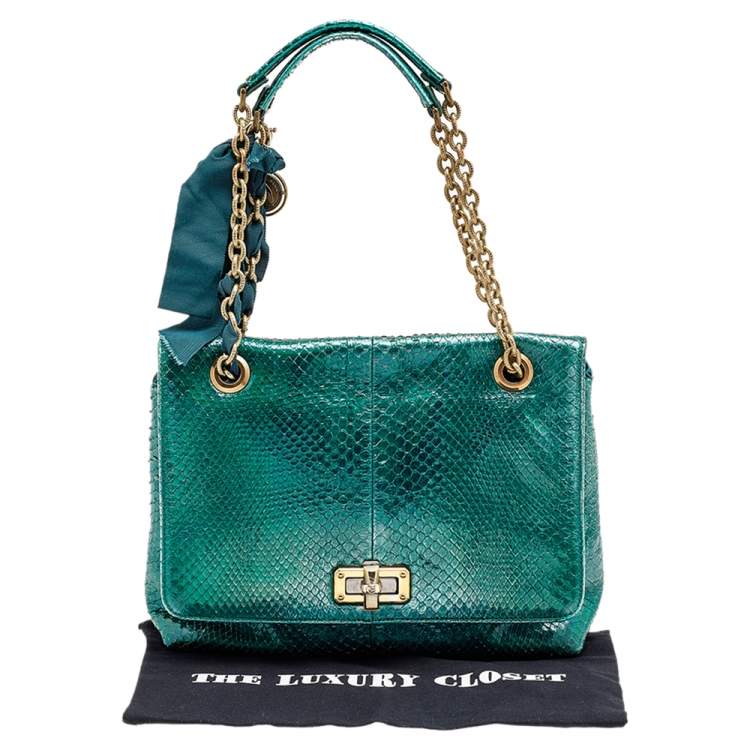 Pre Owned Lanvin Metallic Sea Green Python Leather Happy Shoulder Bag