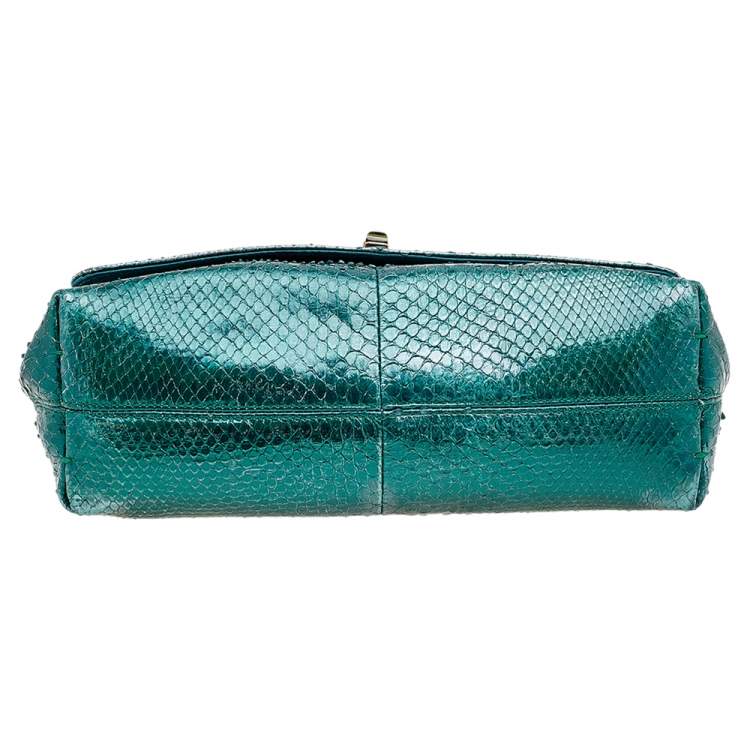 Pre Owned Lanvin Metallic Sea Green Python Leather Happy Shoulder Bag
