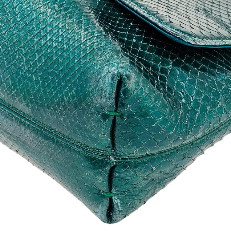 Pre Owned Lanvin Metallic Sea Green Python Leather Happy Shoulder Bag