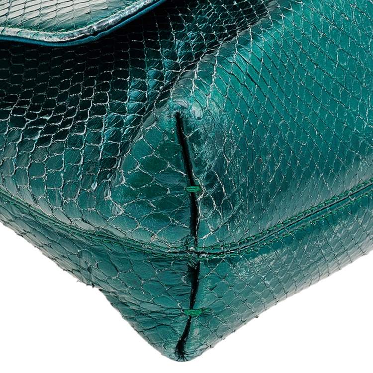 Pre Owned Lanvin Metallic Sea Green Python Leather Happy Shoulder Bag