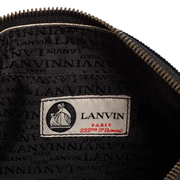 Pre Owned Lanvin Metallic Olive Leather Logo Patch Pouch