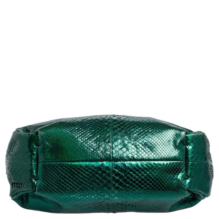 Pre Owned Lanvin Metallic Green Python Clutch