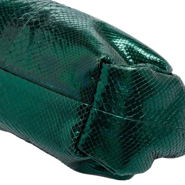 Pre Owned Lanvin Metallic Green Python Clutch
