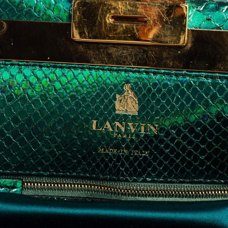 Pre Owned Lanvin Metallic Green Python Clutch