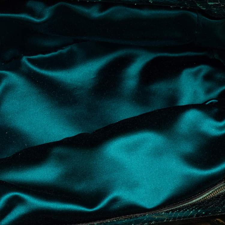 Pre Owned Lanvin Metallic Green Python Clutch