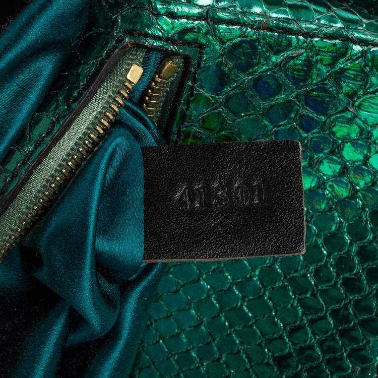 Pre Owned Lanvin Metallic Green Python Clutch