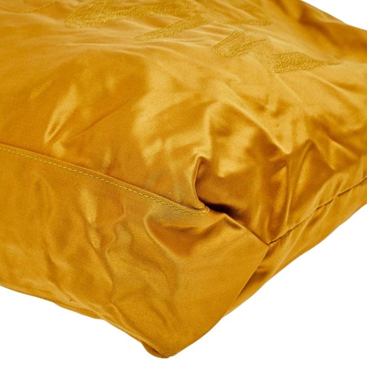 Pre Owned Lanvin Mustard Satin Embroidered Tote
