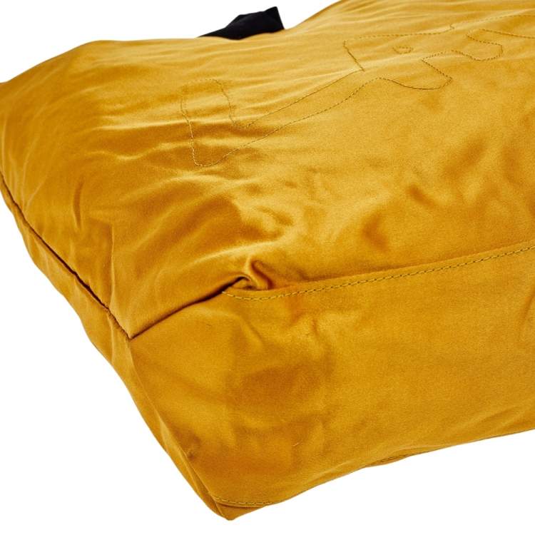Pre Owned Lanvin Mustard Satin Embroidered Tote