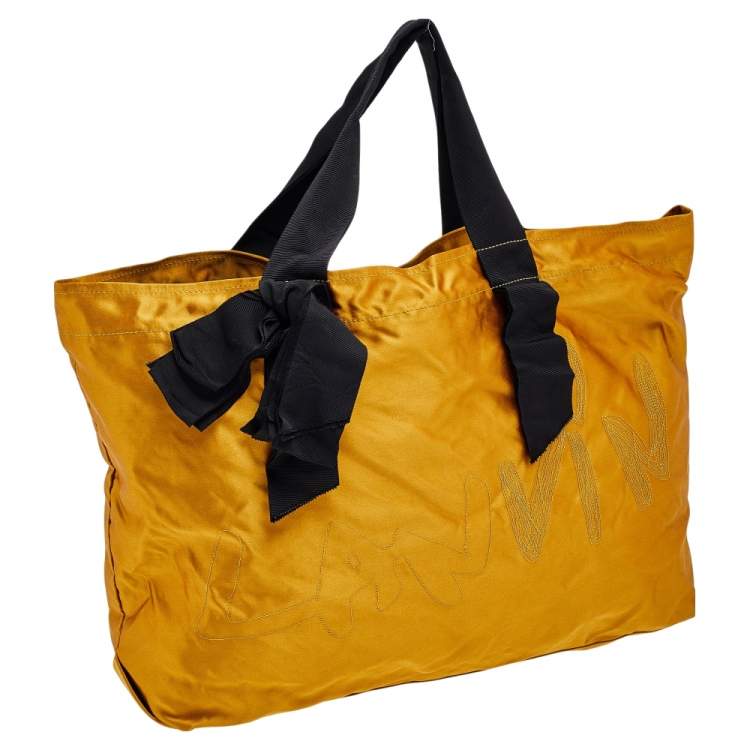 Pre Owned Lanvin Mustard Satin Embroidered Tote