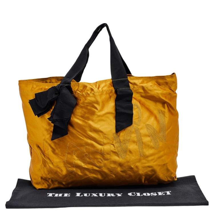 Pre Owned Lanvin Mustard Satin Embroidered Tote