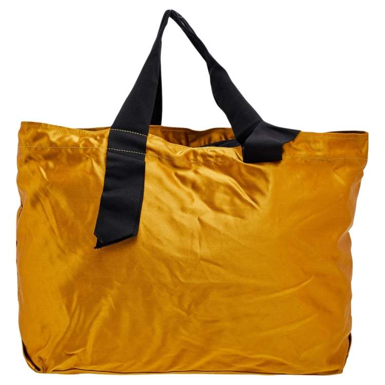 Pre Owned Lanvin Mustard Satin Embroidered Tote