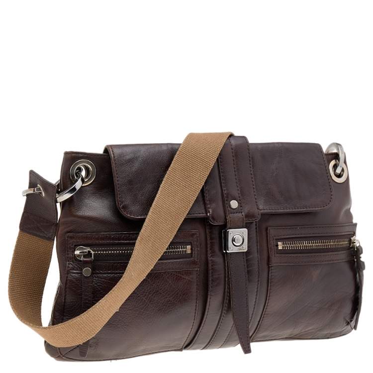 Pre Owned Lanvin Dark Brown Leather Flap Shoulder Bag