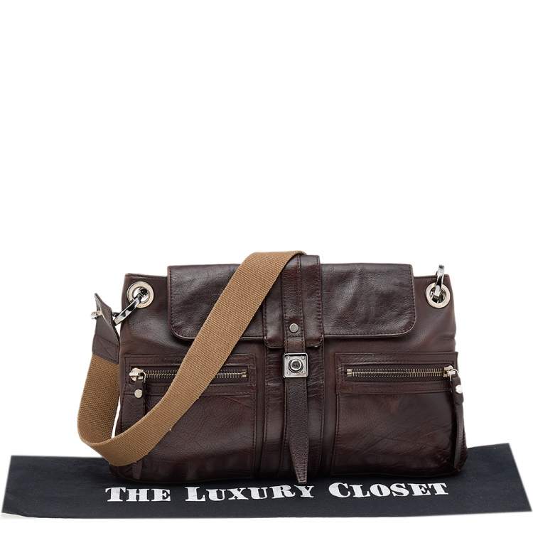 Pre Owned Lanvin Dark Brown Leather Flap Shoulder Bag