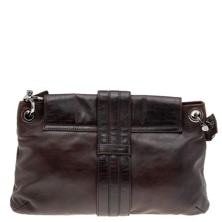 Pre Owned Lanvin Dark Brown Leather Flap Shoulder Bag