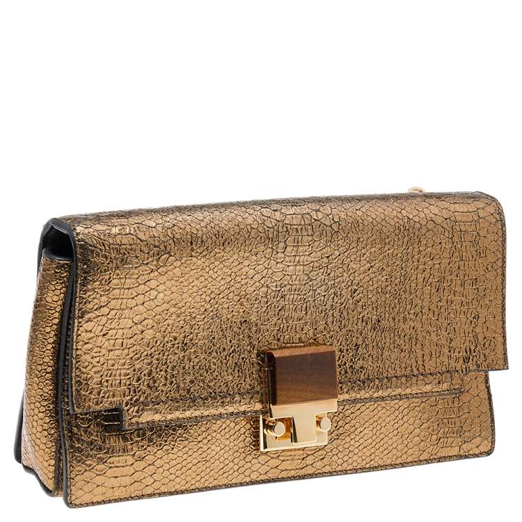 مملوكة مسبقًا Lanvin Gold Python Effect Leather Wristlet Clutch