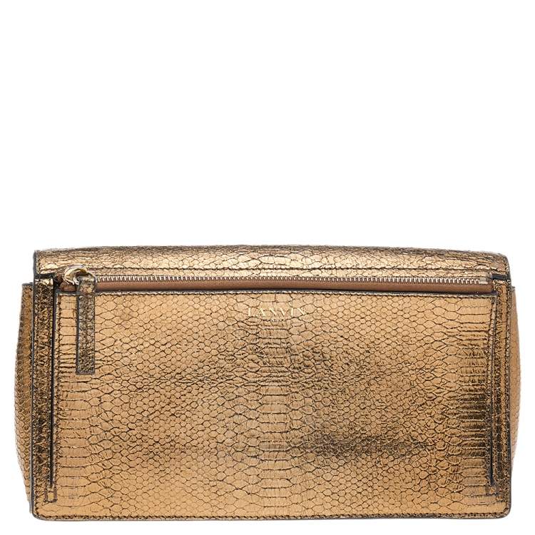 مملوكة مسبقًا Lanvin Gold Python Effect Leather Wristlet Clutch