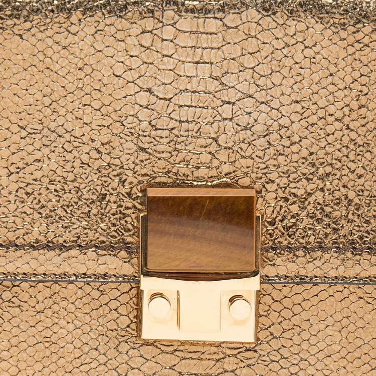 مملوكة مسبقًا Lanvin Gold Python Effect Leather Wristlet Clutch