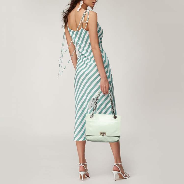 Pre Owned Lanvin Mint Green Leather Happy Flap Shoulder Bag