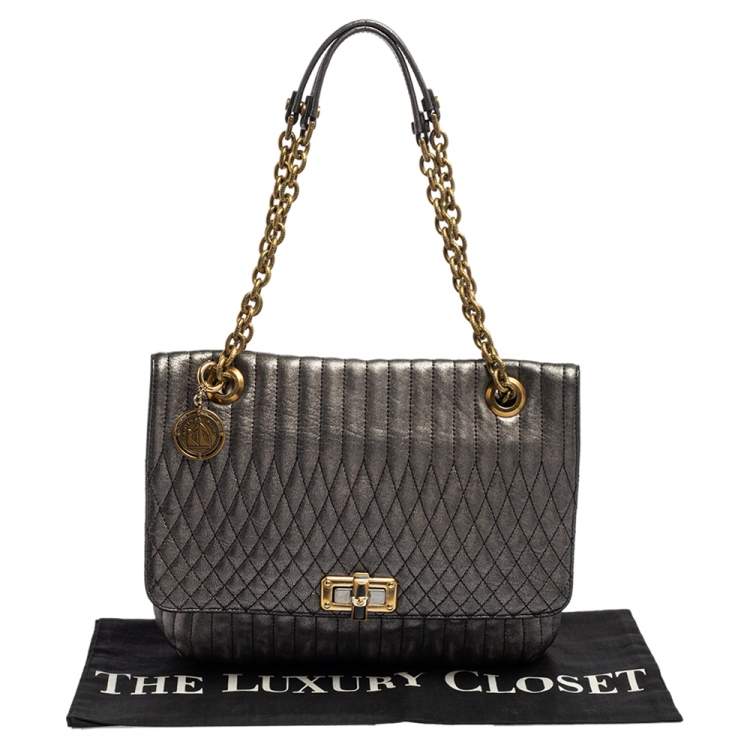 Pre Owned Lanvin Metallic Grey Quilted Leather Happy Shoulder Bag