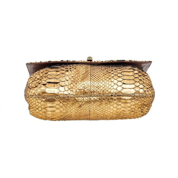 Pre Owned Lanvin Metallic Gold Python Happy Shoulder Bag