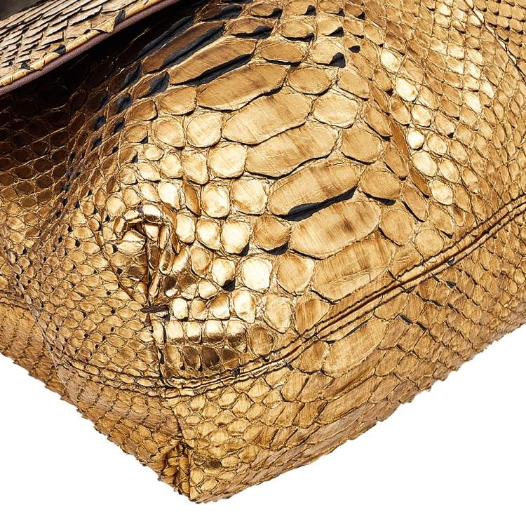 Pre Owned Lanvin Metallic Gold Python Happy Shoulder Bag