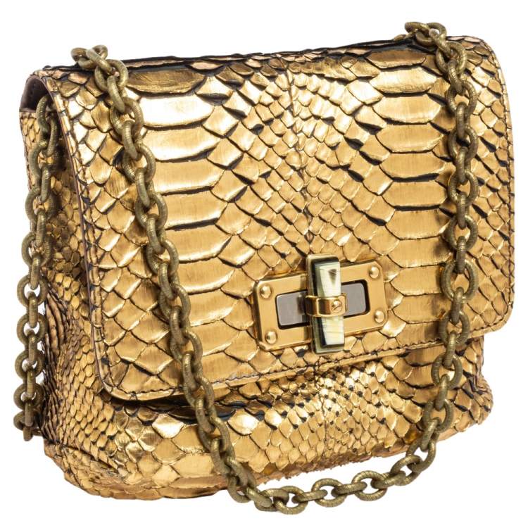 Pre Owned Lanvin Gold Python Happy Pop Crossbody Bag