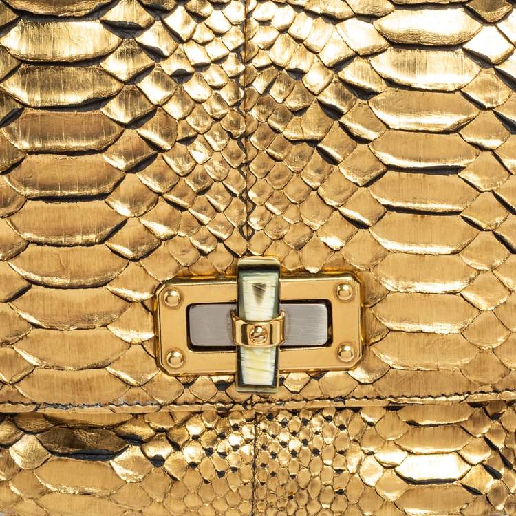 Pre Owned Lanvin Gold Python Happy Pop Crossbody Bag