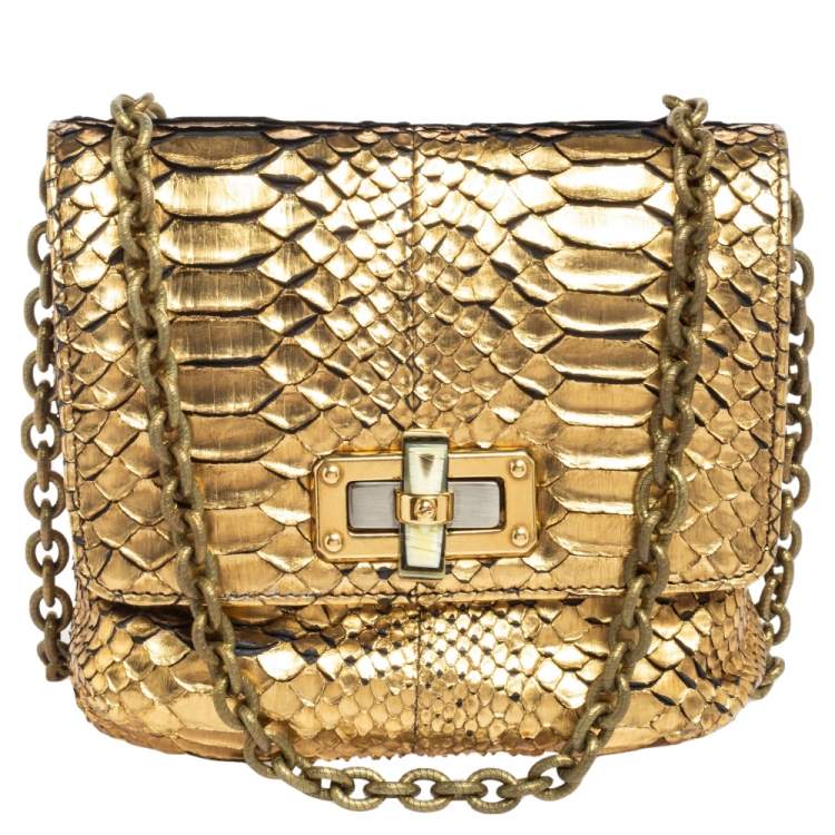 Pre Owned Lanvin Gold Python Happy Pop Crossbody Bag