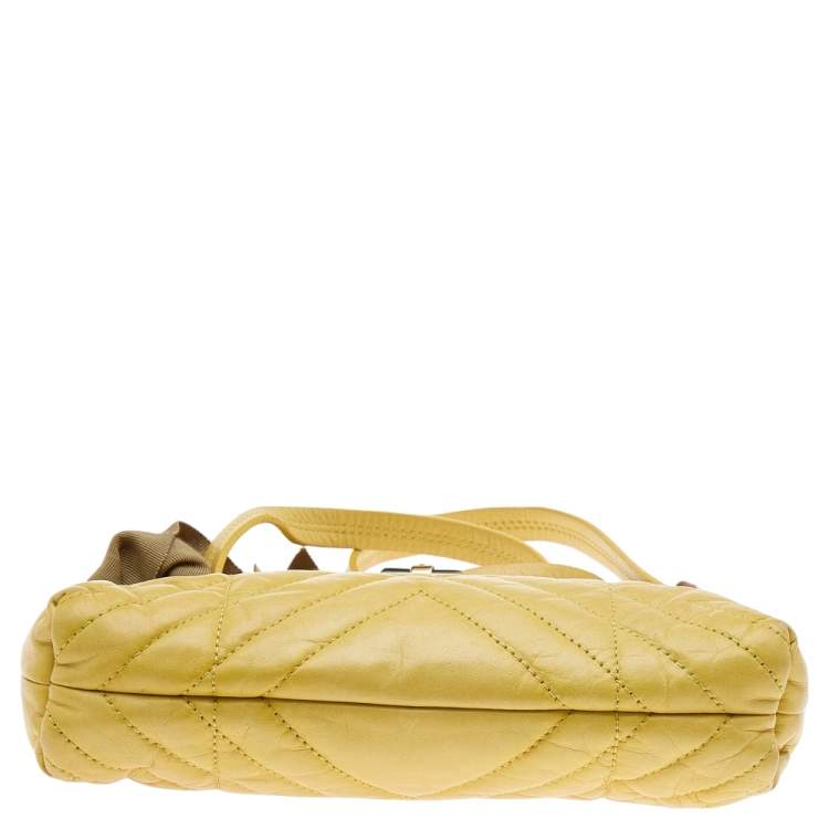 Pre Owned Lanvin Yellow Quilted Leather Happy Pocket Crossbody Bag