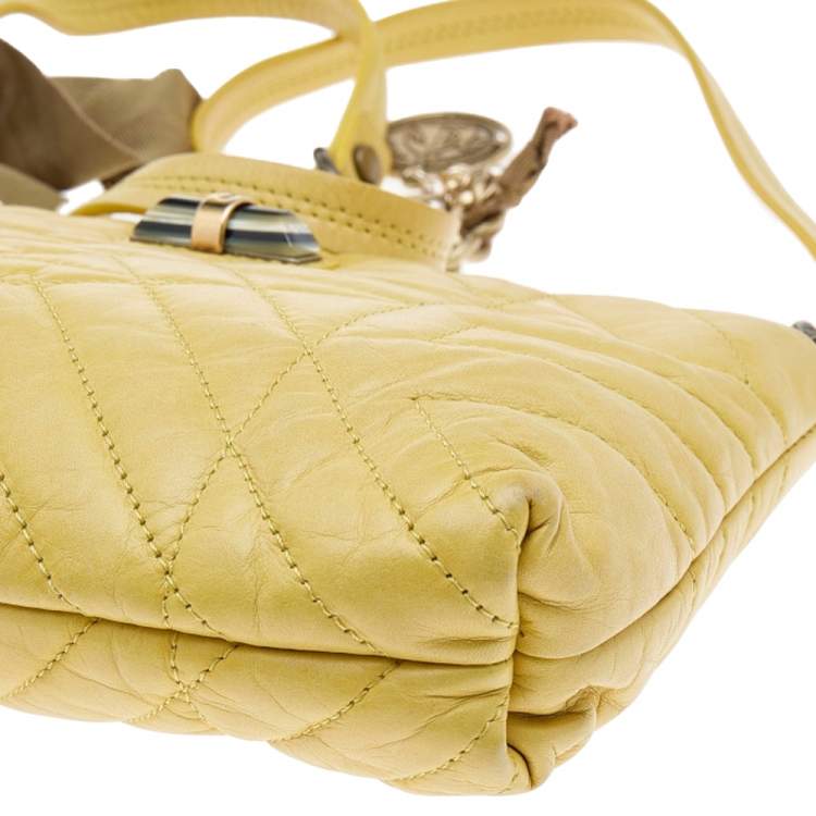 Pre Owned Lanvin Yellow Quilted Leather Happy Pocket Crossbody Bag