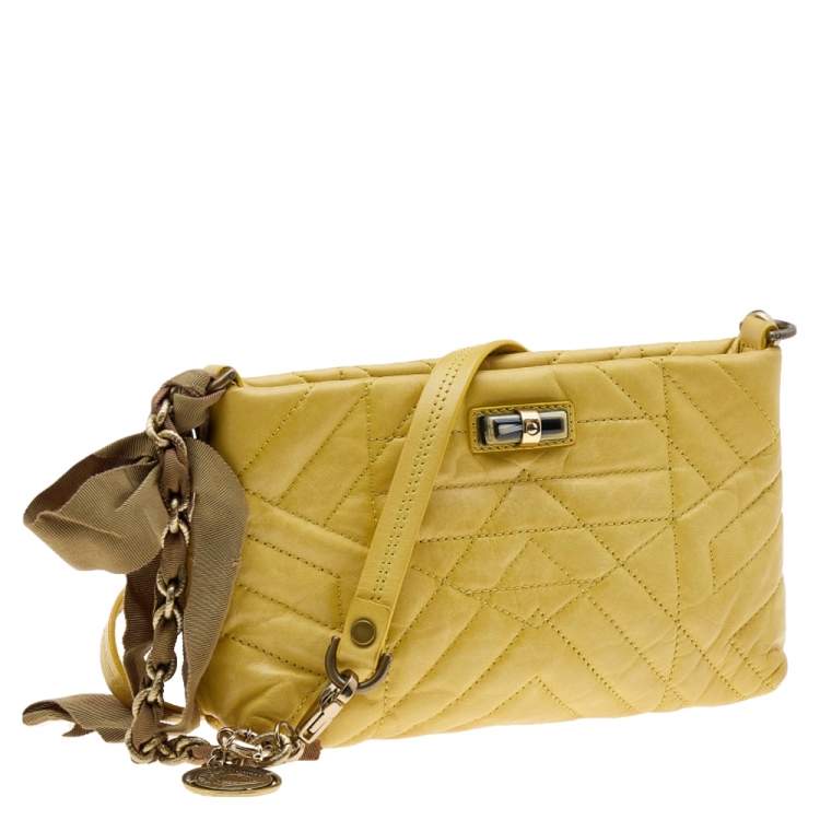 Pre Owned Lanvin Yellow Quilted Leather Happy Pocket Crossbody Bag