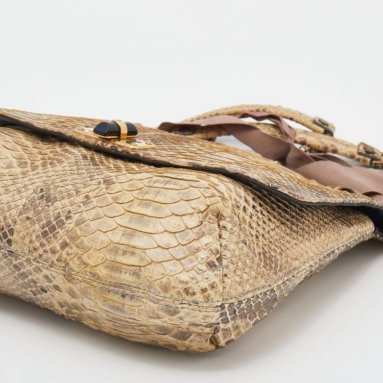 Pre Owned Lanvin Beige Python Leather Happy Shoulder Bag