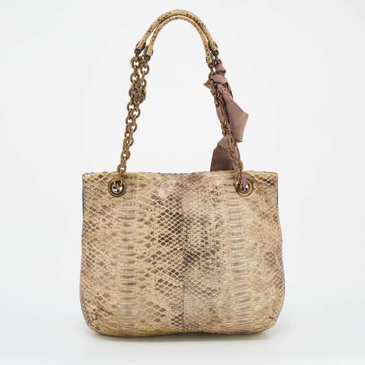 Pre Owned Lanvin Beige Python Leather Happy Shoulder Bag