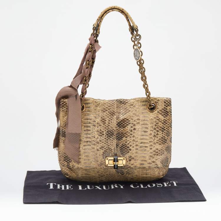 Pre Owned Lanvin Beige Python Leather Happy Shoulder Bag