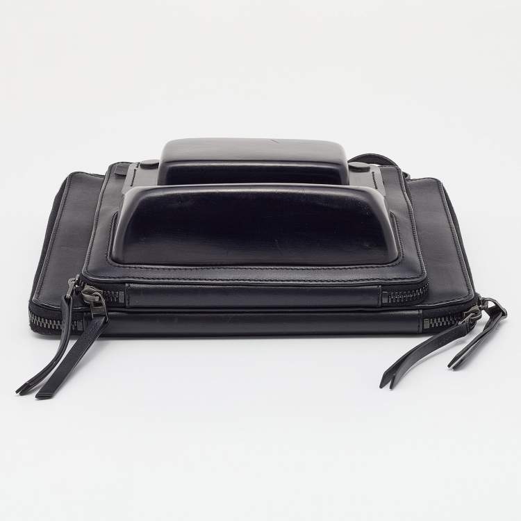 Pre Owned Lanvin Black Leather Document and Accessories Case Crossbody Bag