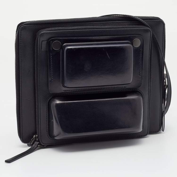 Pre Owned Lanvin Black Leather Document and Accessories Case Crossbody Bag