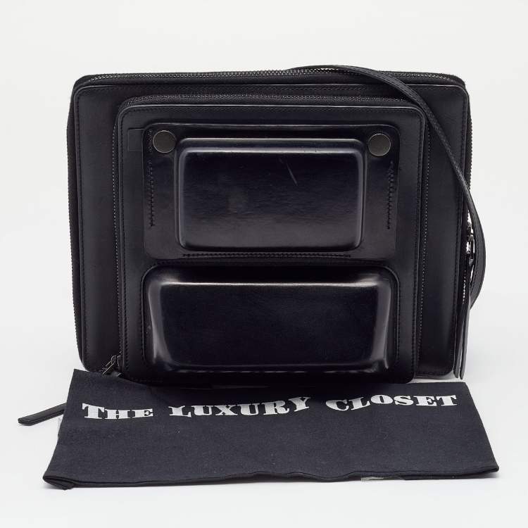 Pre Owned Lanvin Black Leather Document and Accessories Case Crossbody Bag