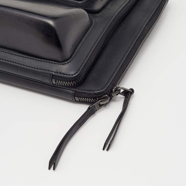 Pre Owned Lanvin Black Leather Document and Accessories Case Crossbody Bag