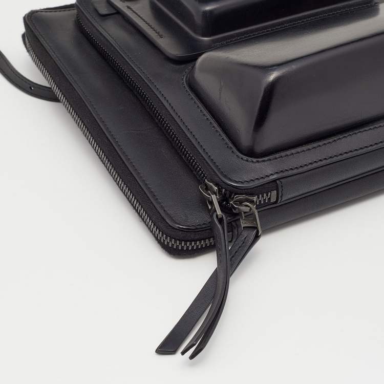 Pre Owned Lanvin Black Leather Document and Accessories Case Crossbody Bag