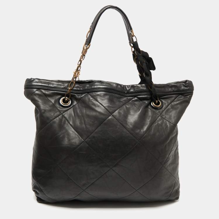 Pre Owned Lanvin Black Quilted Leather Amalia Cabas Tote