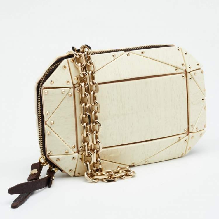 Pre Owned Lanvin Cream Plastic Studded Clutch