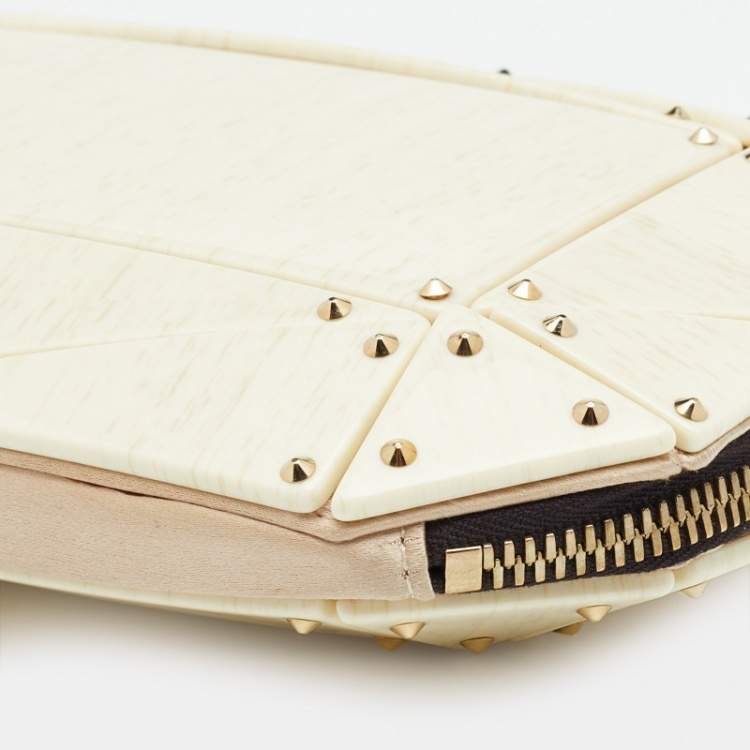 Pre Owned Lanvin Cream Plastic Studded Clutch
