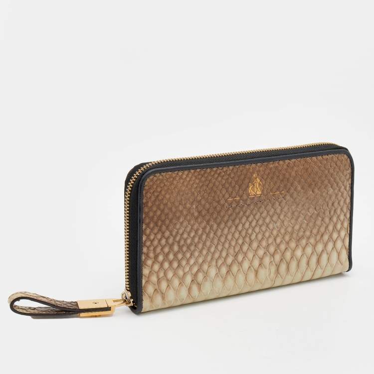 Pre Owned Lanvin Beige Python Zip Around Wallet
