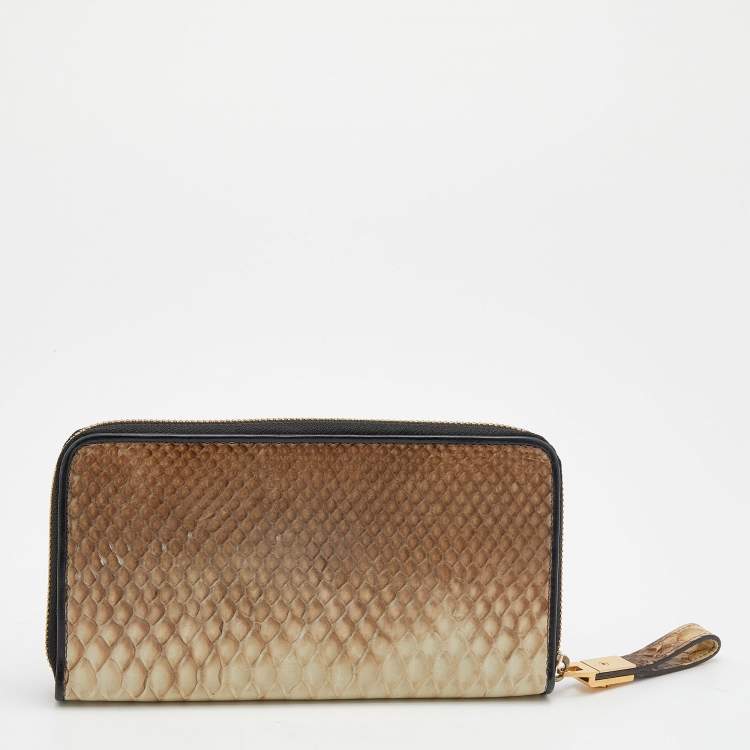Pre Owned Lanvin Beige Python Zip Around Wallet