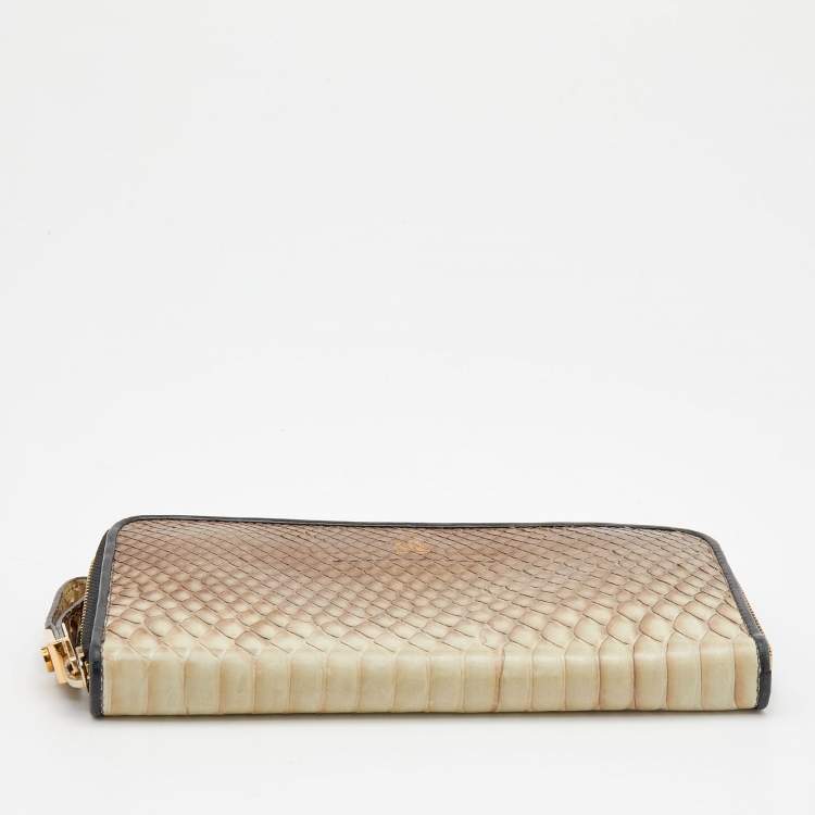 Pre Owned Lanvin Beige Python Zip Around Wallet