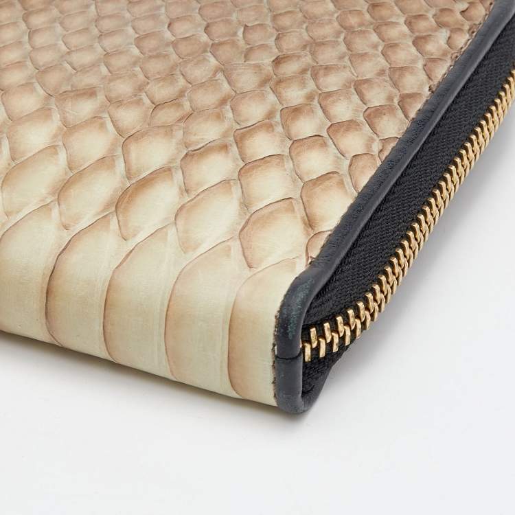 Pre Owned Lanvin Beige Python Zip Around Wallet