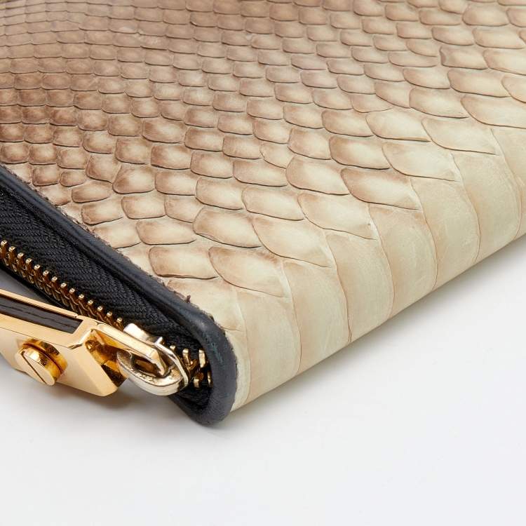 Pre Owned Lanvin Beige Python Zip Around Wallet